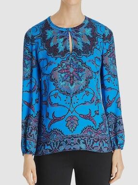 Kobi Halperin 100% Silk  Blouse Blue/Green — Size XXL- READ Priced Accordingly